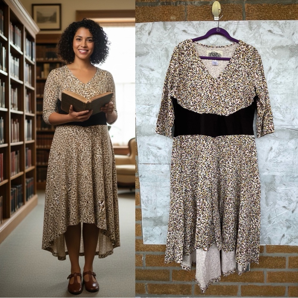 Effie’s Heart V-Neck Fit & Flare Dress | High-Low Polka Dot Knit | Size 2X